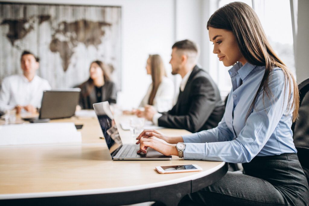 group people working out business plan office